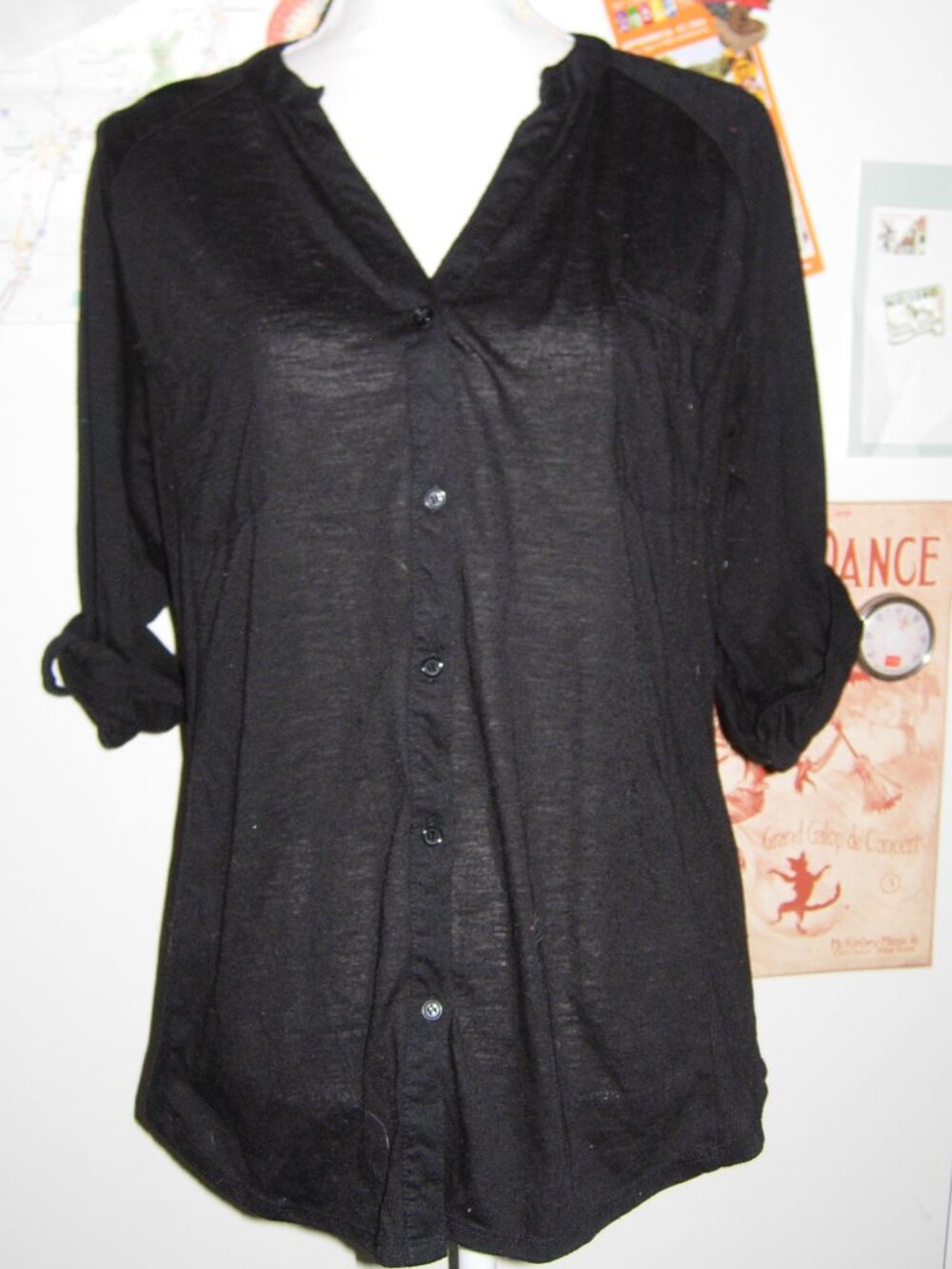 Black Button Up Lace Inset Back Top XXL